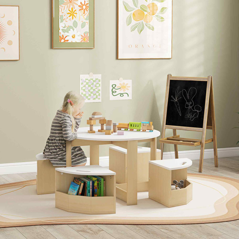 AIYAPLAY Kids Table and Chairs Set with Storage Ages 3-8 Years White