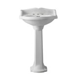 China 27.125" Tall White Vitreous China Oval Pedestal Bathroom Sink with Overflow