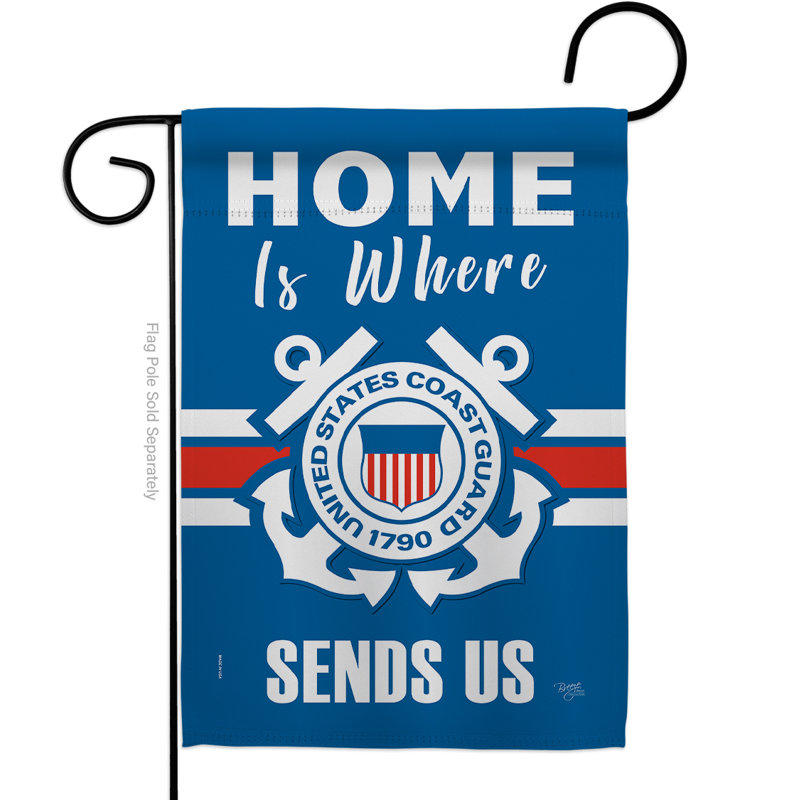 Le foyer est le matériau de la tête de marine à 2 faces polyester 18 x 13 po Drapeau de jardin, Garde côtière des États-Unis