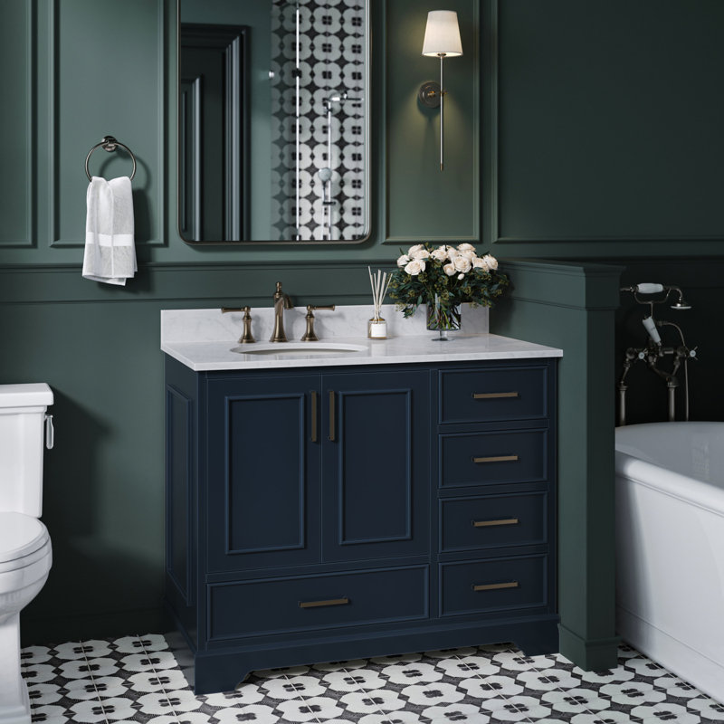 Ensemble de meuble-lavabo simple 43 po avec plateau Abita, Bleu minuit
