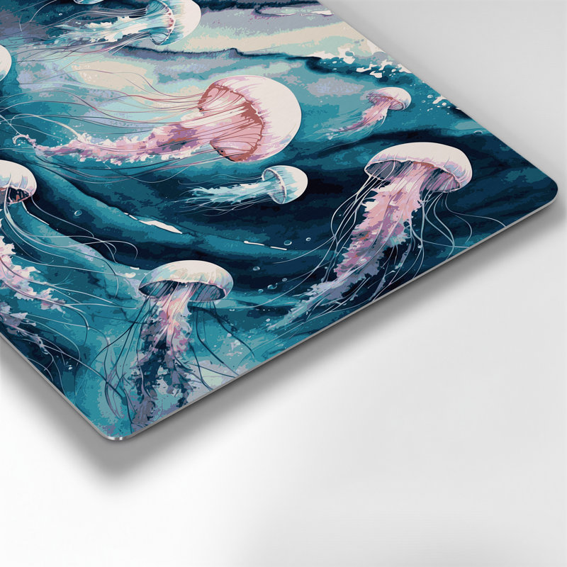 Art mural en métal bleu méduse nautique, H 11 po x l 14 po