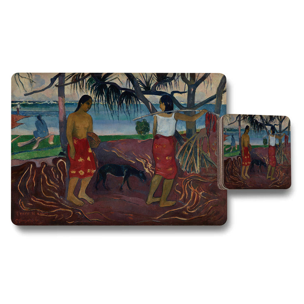 Placemat And Coaster Set Tahitian Beach Scene Artwork
