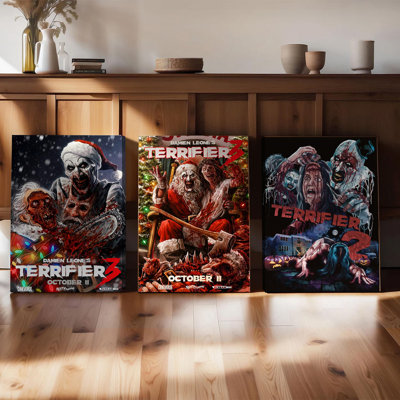 Ensemble de 3 affiches encadrées, reproductions sur toile des films d'horreur Terrifier 3, October II et Terrifier 2 de Damien Leone. Décoration murale effrayante pour l'Halloween, Noël, la maison, le bureau ou le salon.