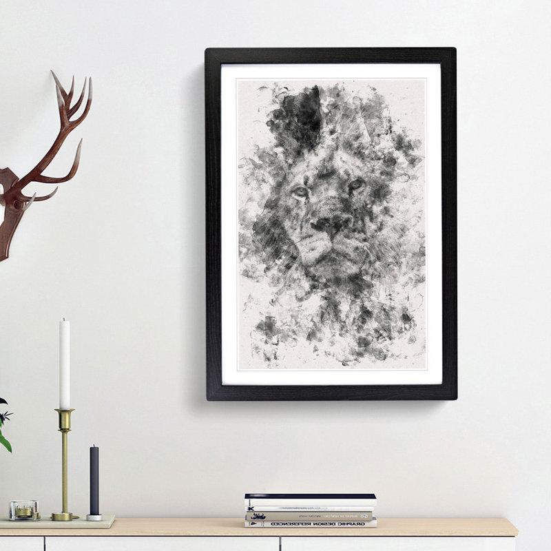 The Proud Lion - Picture Frame Graphic Art, 63cm H x 45cm W x 2cm D, Black Framed
