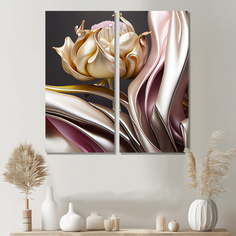 Fleurs glamour élégantes en or et taupe II - art mural floral, H 20 po x l 24 po, Toile tendue, Ne s’applique pas