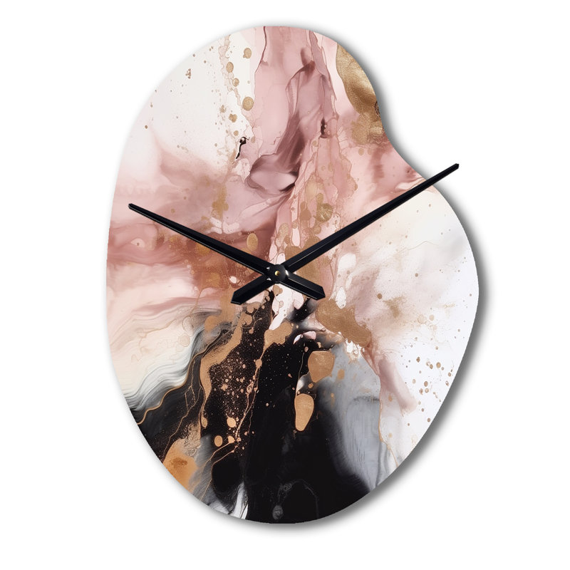 Or rose rose texture I - horloge asymétrique en métal, forme unique, Petit