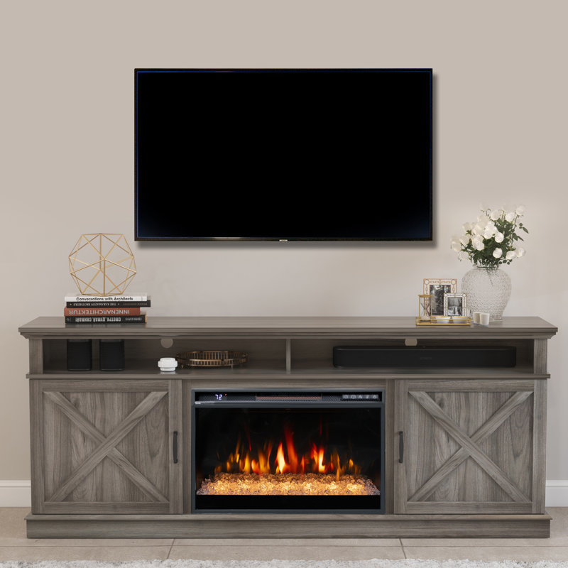Angelly TV Stand Fireplace for TVs up to 78" Fireplace, Gray