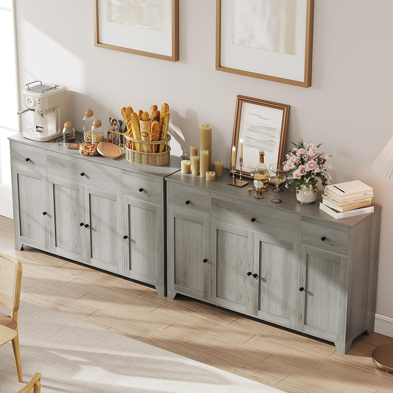 Buffet 55 "avec 3 tiroirs, 4 portes et tablettes réglables, Gris