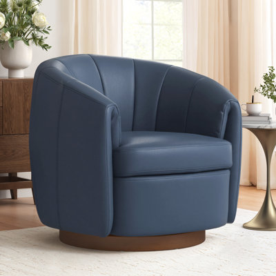 Seraphina Top Grain Leather Swivel Barrel Chair
