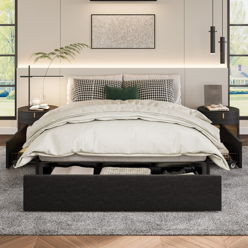 Natuna Vegan Leather Metal Platform Storage Bed, Queen