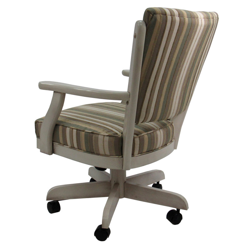 Abertamy Swivel Wood Caster Chair with Arms, Antique White, Valence Sunrise
