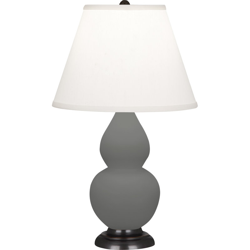 Petite lampe d'appoint à double gourde, Bronze patiné foncé, Frêne mat