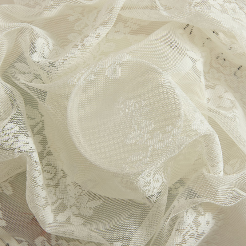 Stefani Floral Rod Pocket Lace Semi Sheer Voile Short Cafe Tiers for Small Windows - 28 x 36 Inch Length - Set of 2, Ivory
