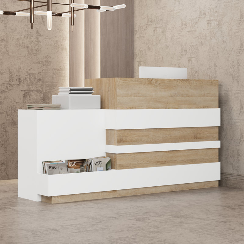 87.2'' W Rectangular Reception Desk With Keyboard Tray, Drawer, Storage Cabinet and Cable Management