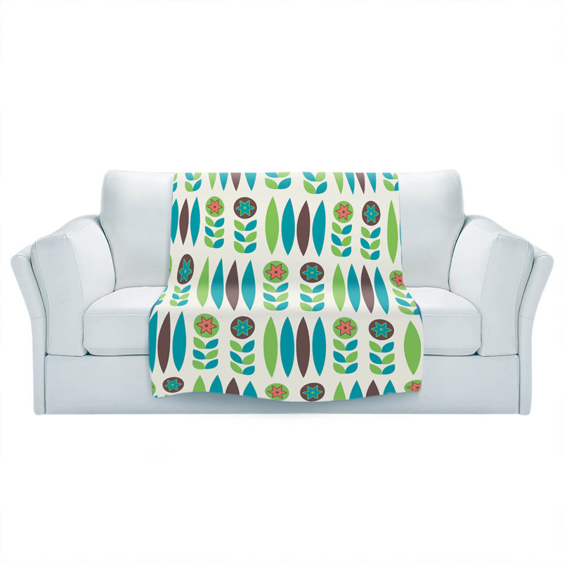 Hand Woven Throw Blanket, 51" x 60", Green/Blue/Brown