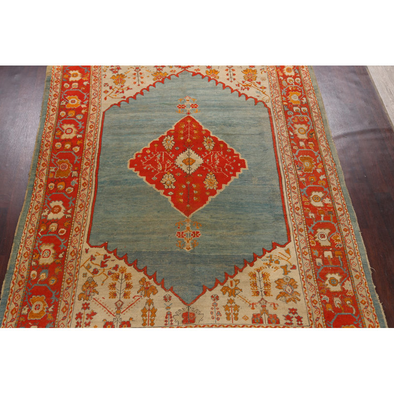 Tapis décoratif en laine noué à la main de conception unique Oushak rouge/beige/bleu 8 pi 1 po x 11 pi 7 po