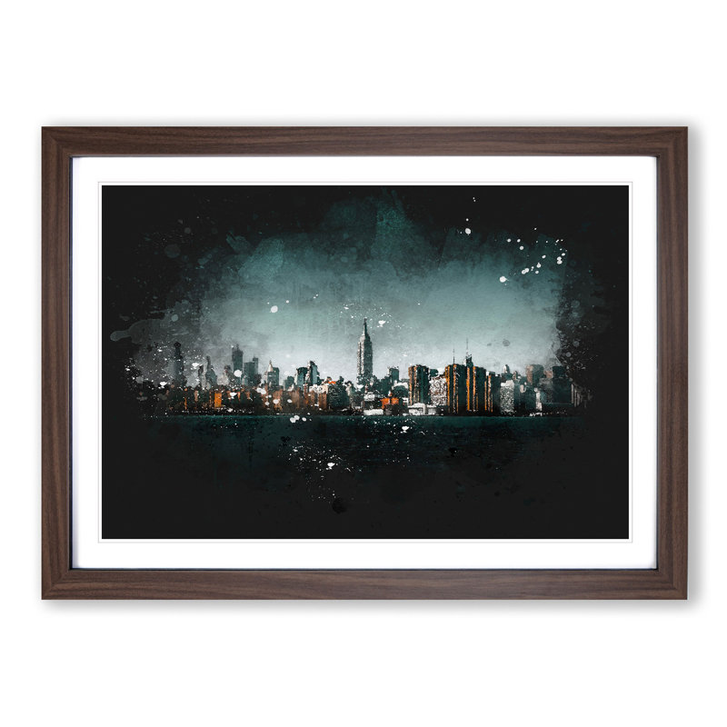 New York City View - Picture Frame Graphic Art Print, 24cm H x 33cm W x 2cm D, Walnut Framed