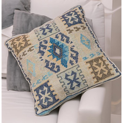 Adalayah Indoor / Outdoor Geometric Blue Square Cushion Cover