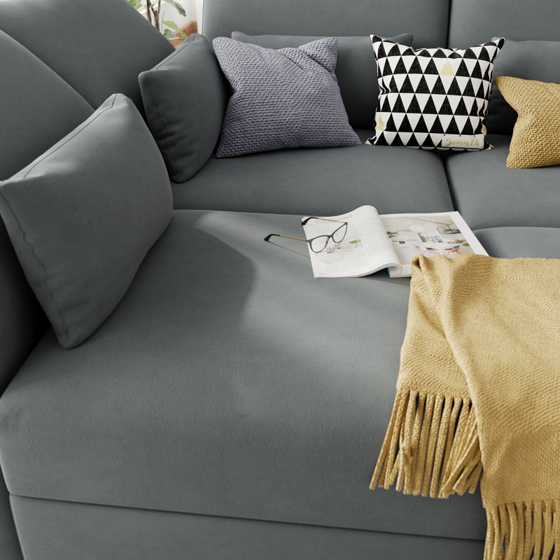 Ahren 8 - Piece Upholstered Chenille Modular L-Shaped Corner Sectional Sofa With Ottoman, Gray Velvet