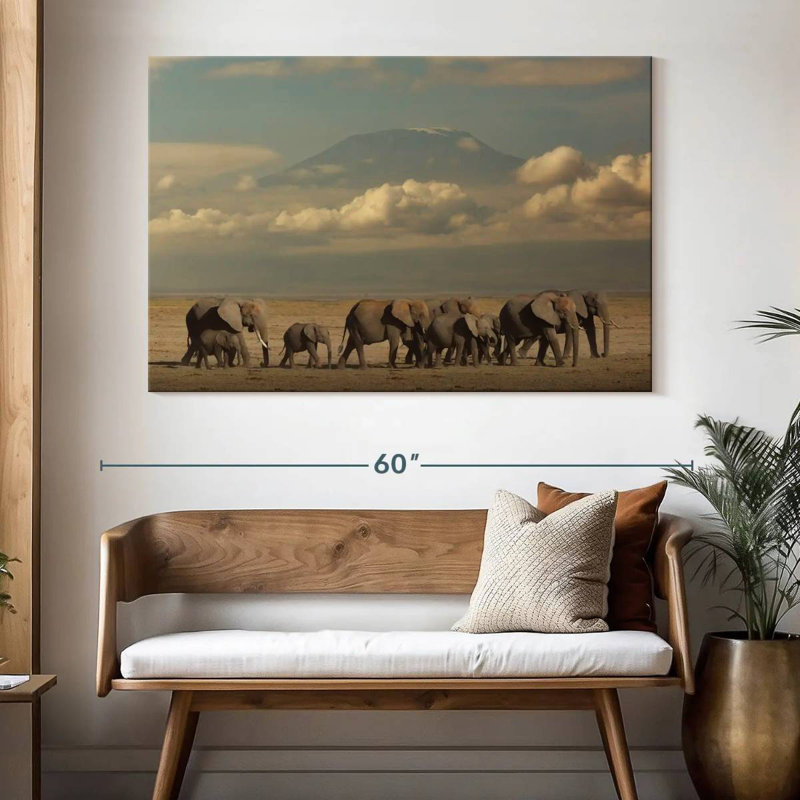 Elephant Herd In Kenya, 34" H x 51" W