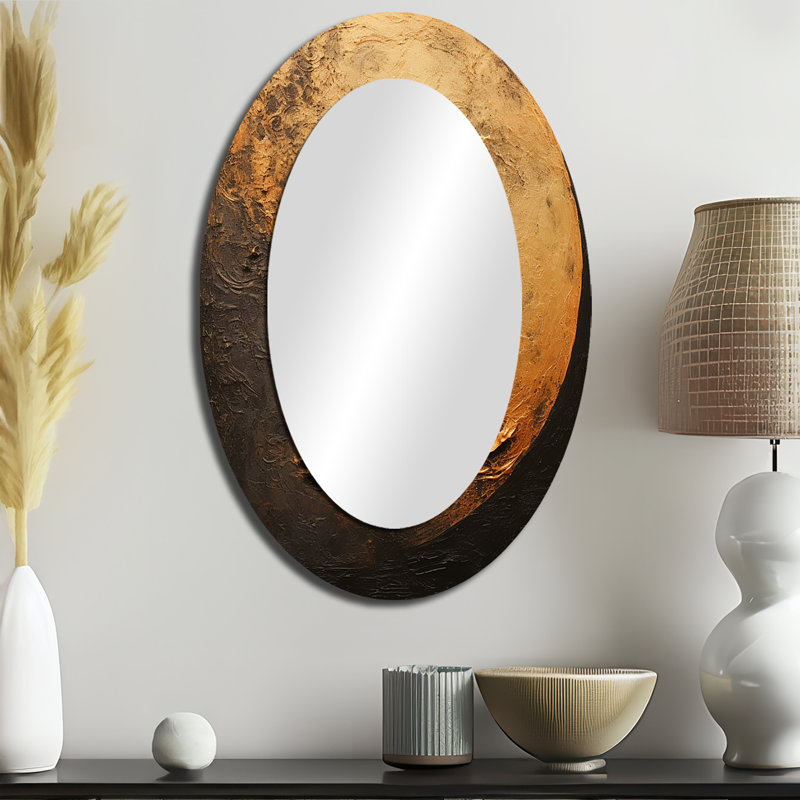 Bronze décoratif Moon Beam I - miroir mural décoratif doré, impression sur métal, 36 po x 24 po, Ovale