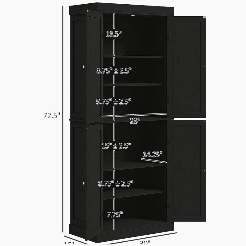 Armoire de cuisine, armoire de cuisine autoportante, armoire de rangement avec portes et tablettes, Noir