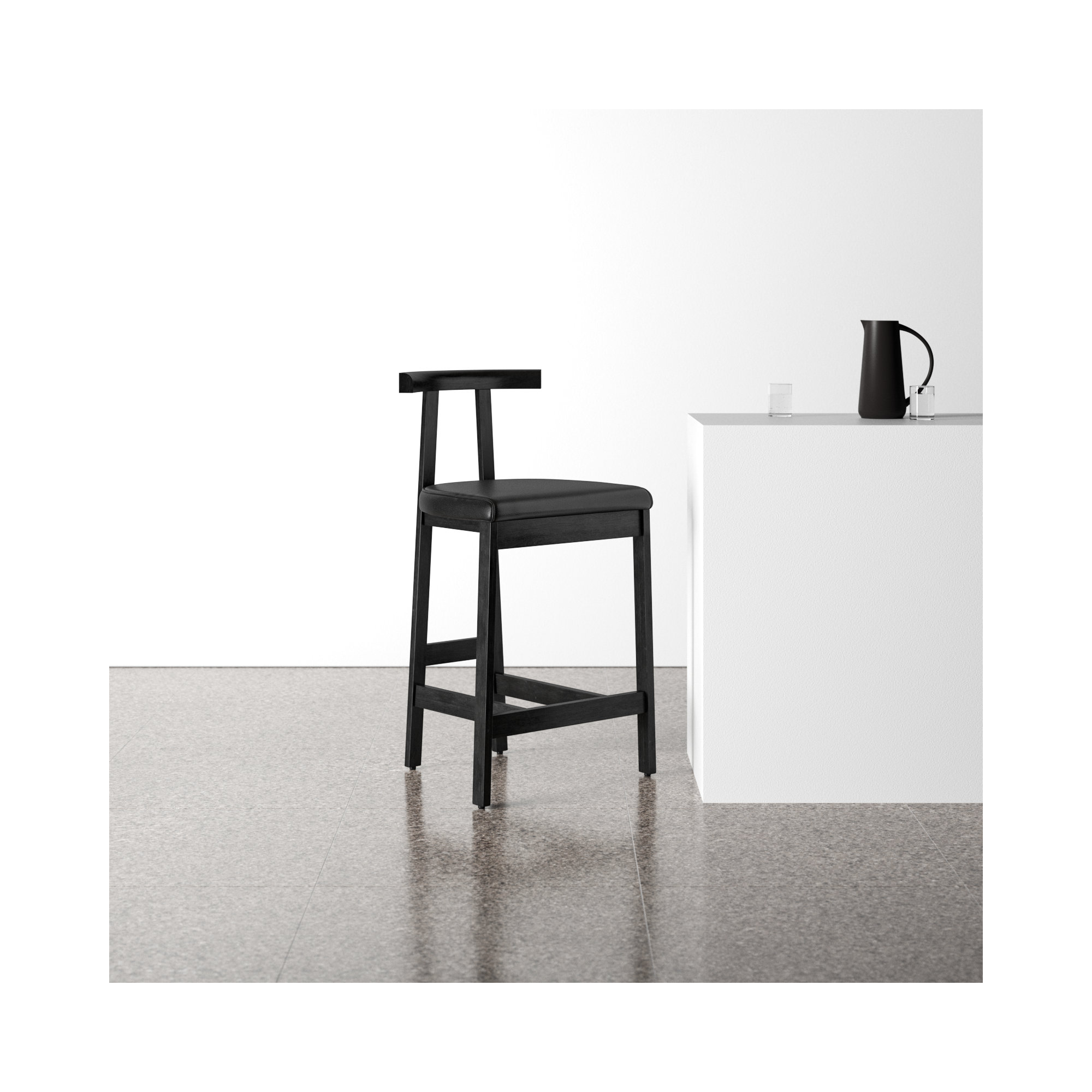 Seville Leather Bar & Counter Stool, Black, Counter Stool (26” Seat Height)
