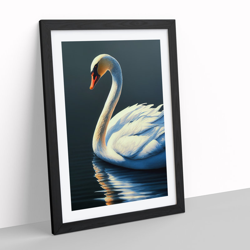 XV1022-4372X Swan In A Pond No.4 - Single Picture Frame Print, 34cm H x 25cm W x 2cm D, Black Framed