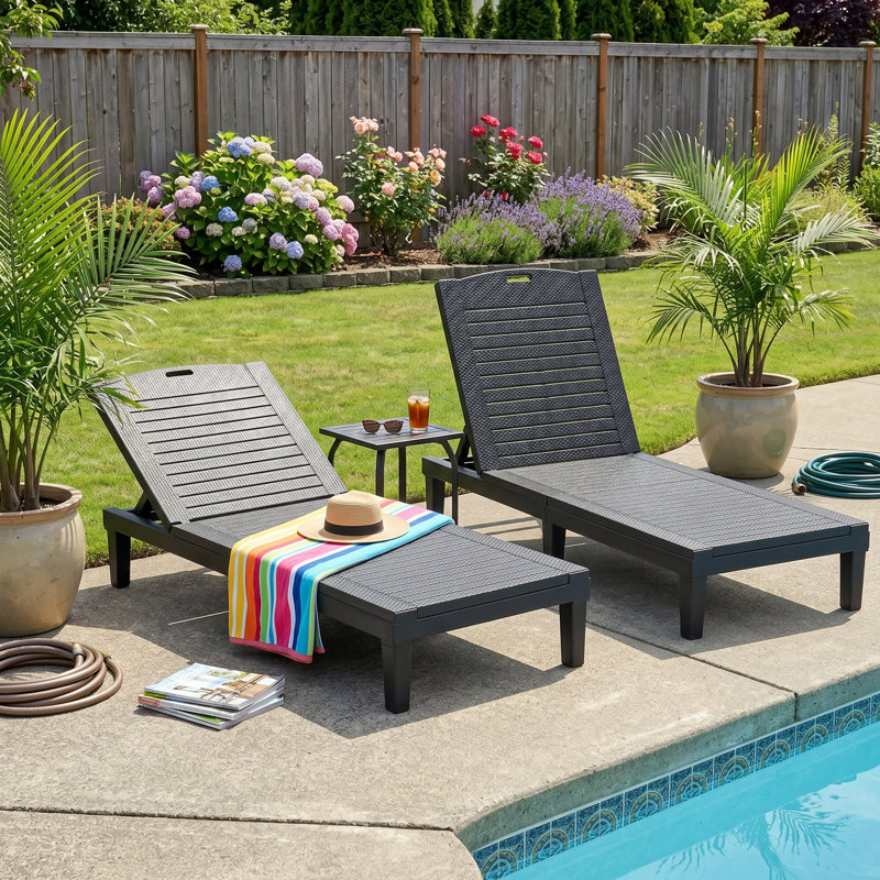 Chaise longue inclinable - Dossier réglable à 5 positions, chaise longue pour le patio, la piscine, le camping (ensemble de 2)