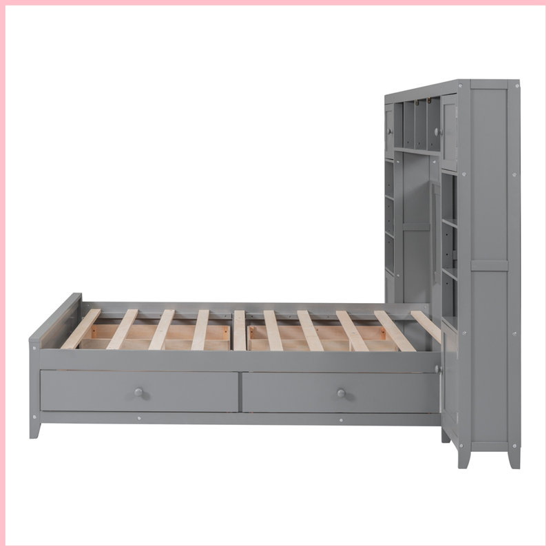 Ethil 4 Drawers Bookcase Platform Bed, Gray, Full