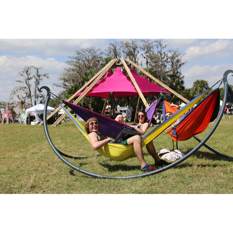Charcoal Steel Triple Hammock Stand for Outdoor Relaxation