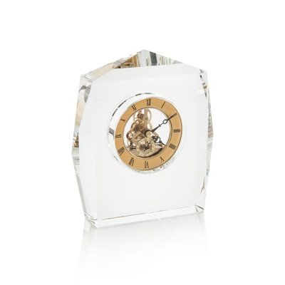 Faceted Glam Analog Quartz movement / Crystal Tabletop Clock in Clear Gold