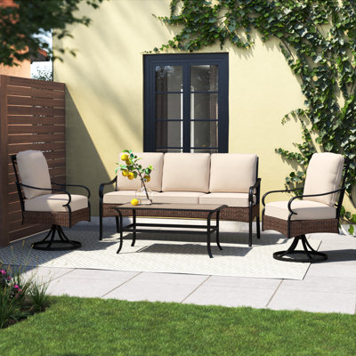 Sherborn 5-Person Swivel Rocking Powder Coated Steel Patio Conversation Set