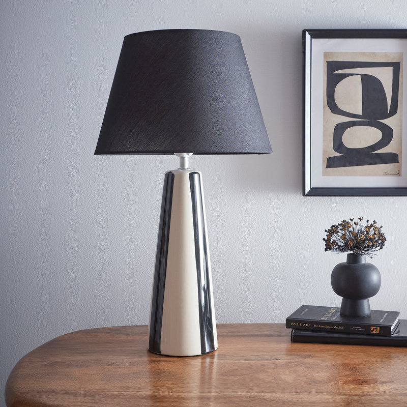 Ceramic & Fabric Table Lamp, Black/White, Black