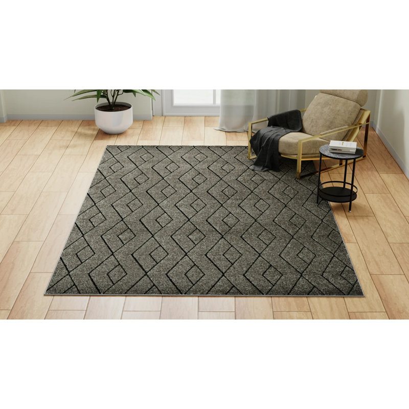 Tapis gris contemporain N Peace, Rectangle 8 pi x 10 pi