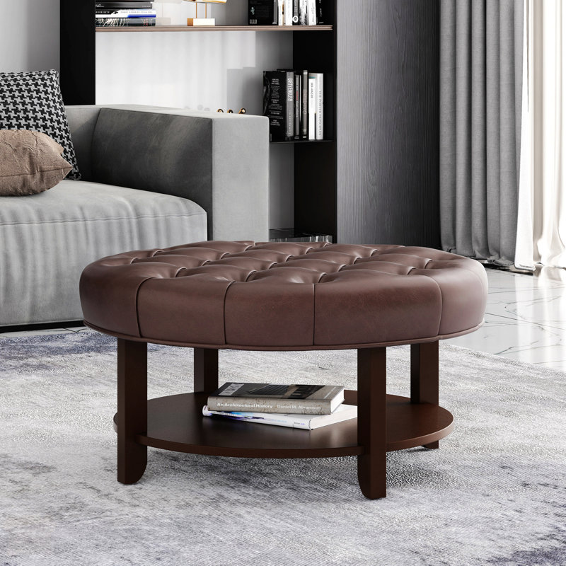 Banc avec rangement ROND OTTOMAN , Marron foncé
