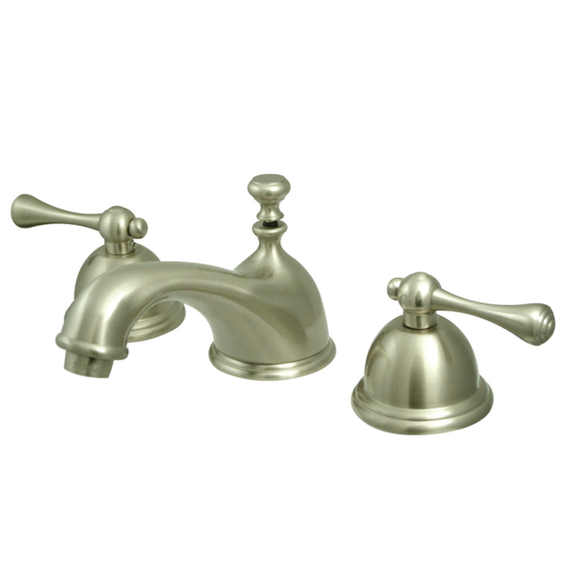 Kingston Brass Vintage Two-Handle 3-Hole Deck Mount Widespread Bathroom Faucet with Brass Pop-Up Drain, Brushed Nickel