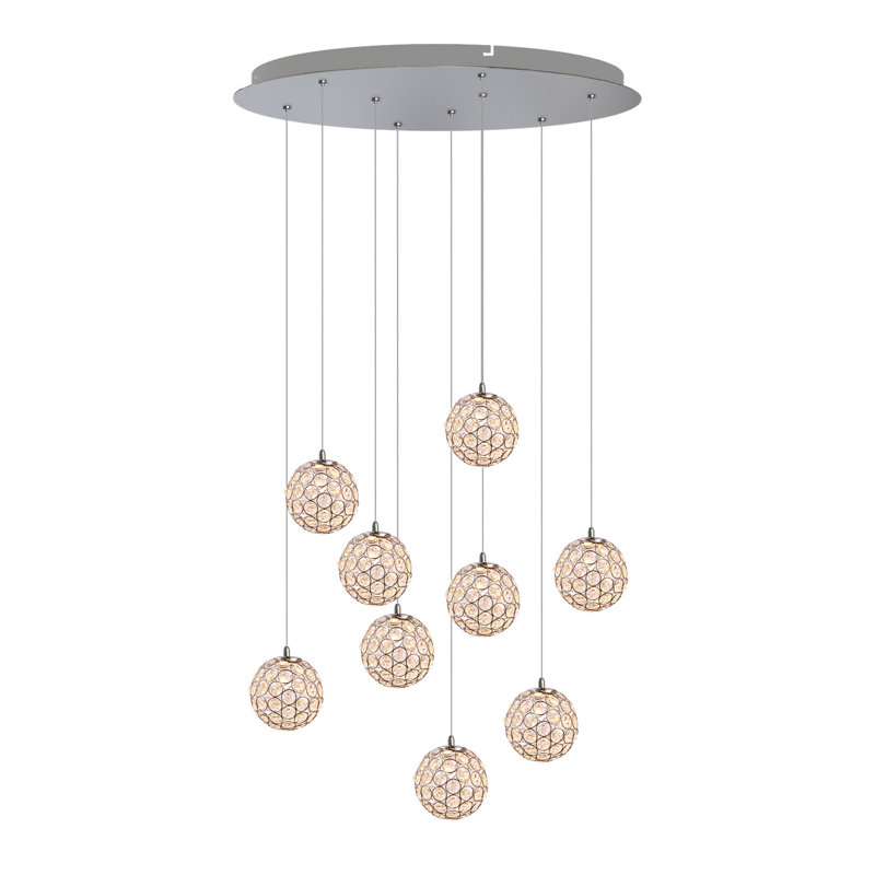 Luminaire suspendu sphère 9 lumières Tietjen, Chrome