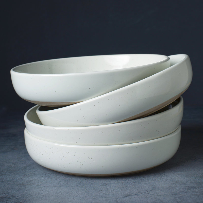 Stoneware Pasta Bowl Set (Set of 4), 976ml Bowls, White