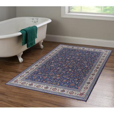 Emanuel Traditional Machine Woven Flatweave Navy and Ivory Area Rug with Non Skid Backing 