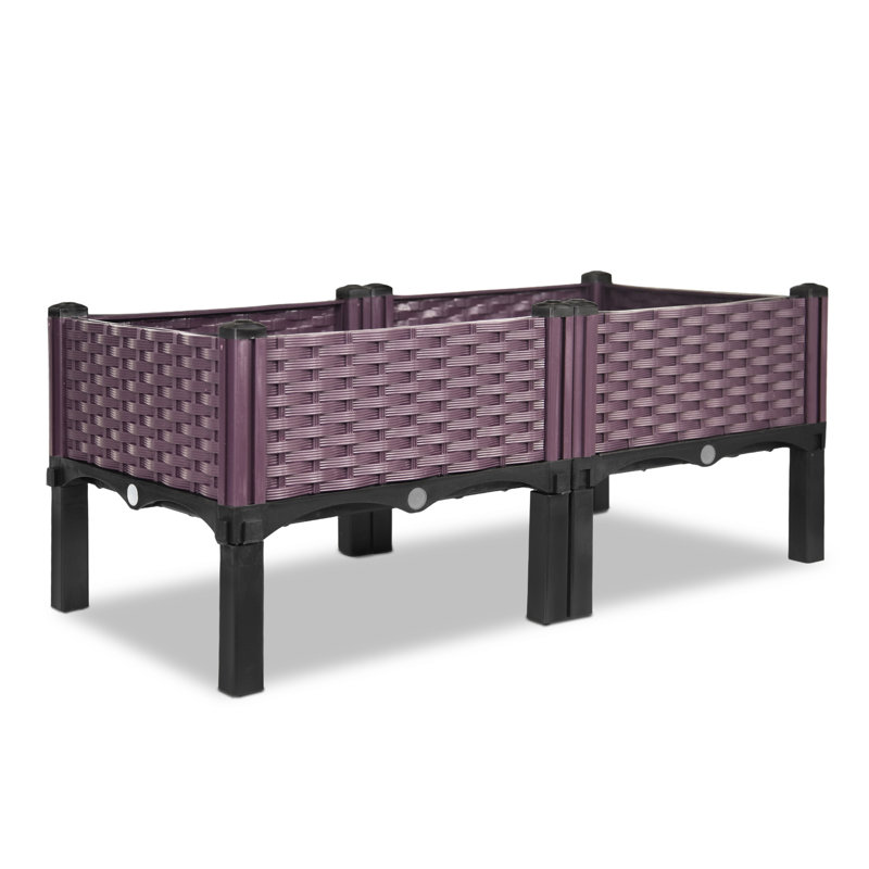 Rattan-style Plastic Outdoor Raised Garden Bed With Legs, 14.6" H x 31.5" W x 15.7" D, Brown