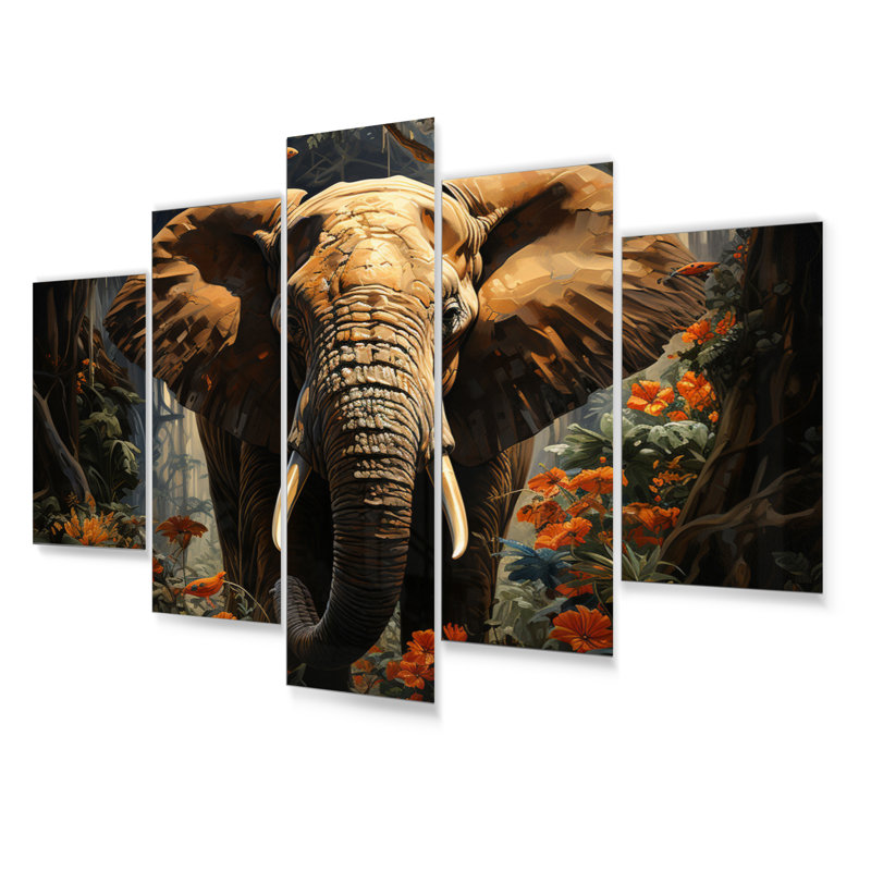 Éléphant «Jungle royauté - Animaux», ensemble d'impressions murales en métal