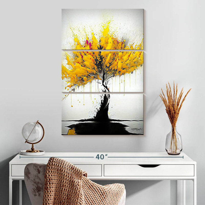 Harnek Abstract Splattered Yellow Tree, 32" H x 20" W
