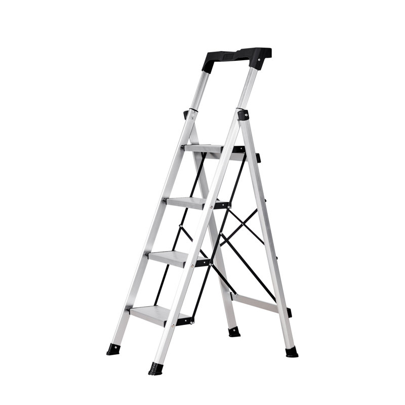 Échelle à 4 marches, escabeau pliant avec large pédale antidérapante et poignée confortable, escabeau portatif en aluminium d'une capacité de 330 lb, multiusage pour la cuisine, la maison, l'entrepôt et le bureau, argent