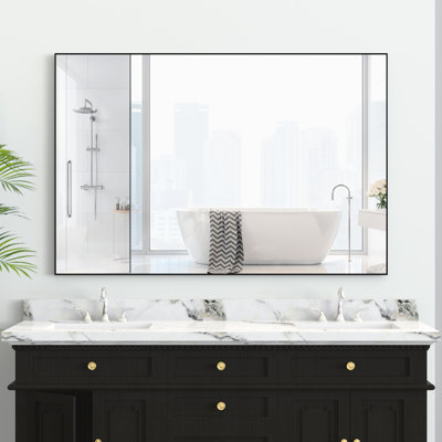 Miroir surdimensionné de 48 po x 32 po avec cadre en métal noir - Conception idéale pour divers espaces comme la salle de bain, la chambre à coucher, le salon et l'entrée du vestiaire