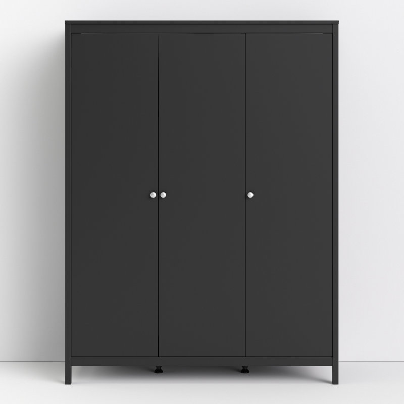 Cynsere 3 Door Manufactured Wood Wardrobe, Black