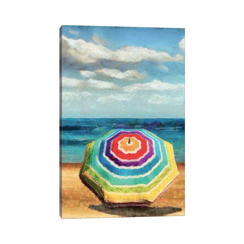 Beach Umbrella I by Alonzo Saunders - Wrapped Canvas Painting, 20.32 cm H x 30.48 cm W