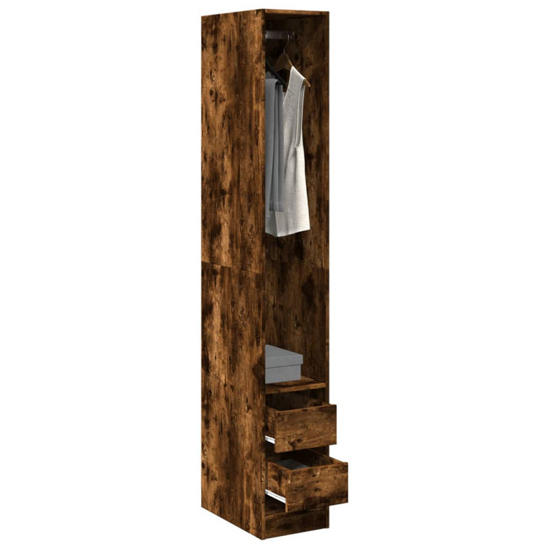 Aseante Manufactured Wood Wardrobe, 30 x 50 x 200 cm, Smoked Oak