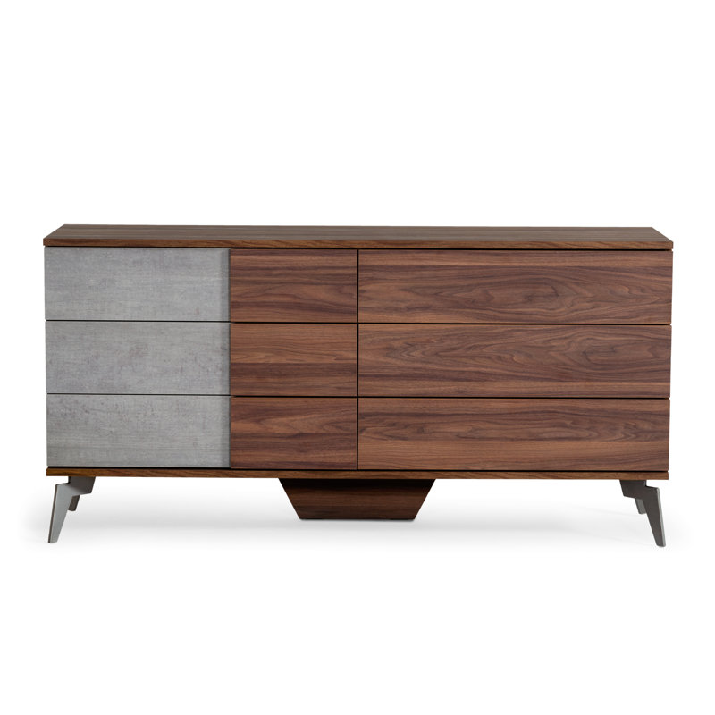 Jared 61'' W 6 - Drawer Dresser, Faux Concrete & Noce Bodrum