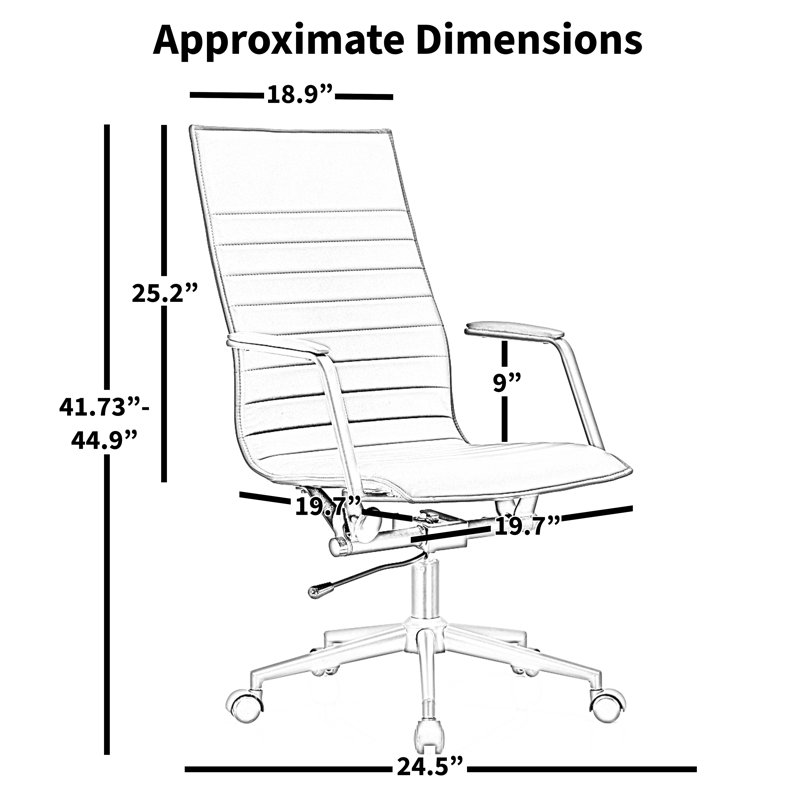 Modern High Back Office Desk Chair | Upholstered Ribbed PU Leather with Metal Frame | Adjustable Height, Tilt Lock | Computer Armchair for Home, Executive, Conference, Meetings